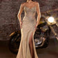 Ladivine CD727 Strapless Deep V-Neck Tulle Overlay Fitted Gown
