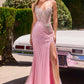 Ladivine CD727 Strapless Deep V-Neck Tulle Overlay Fitted Gown