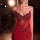 Ladivine CD727 Strapless Deep V-Neck Tulle Overlay Fitted Gown