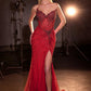 Ladivine CD727 Strapless Deep V-Neck Tulle Overlay Fitted Gown