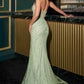 Ladivine CD727 Strapless Deep V-Neck Tulle Overlay Fitted Gown
