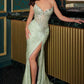 Ladivine CD727 Strapless Deep V-Neck Tulle Overlay Fitted Gown