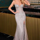 Ladivine CD727 Strapless Deep V-Neck Tulle Overlay Fitted Gown