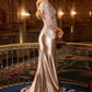 Ladivine CD731 Fitted Embroidered Bodice Stretch Satin Evening Gown
