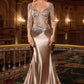 Ladivine CD731 Fitted Embroidered Bodice Stretch Satin Evening Gown