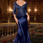 Ladivine CD731 Fitted Embroidered Bodice Stretch Satin Evening Gown