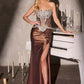 Ladivine CD733 Fitted Embellished Corset Bodice Stretch Satin Gown