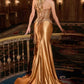 Ladivine CD733 Fitted Embellished Corset Bodice Stretch Satin Gown