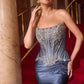 Ladivine CD733 Fitted Embellished Corset Bodice Stretch Satin Gown