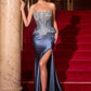 Ladivine CD733 Fitted Embellished Corset Bodice Stretch Satin Gown