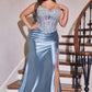 Ladivine CD736 Dress Crystal Strapless Fitted Satin Gown