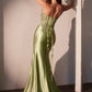 Ladivine CD736 Dress Crystal Strapless Fitted Satin Gown