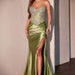 Ladivine CD736 Dress Crystal Strapless Fitted Satin Gown
