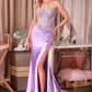 Ladivine CD736 Dress Crystal Strapless Fitted Satin Gown