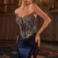 Ladivine CD736 Dress Crystal Strapless Fitted Satin Gown