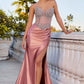 Ladivine CD736 Dress Crystal Strapless Fitted Satin Gown