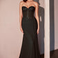 Ladivine CD770 Fitted Strapless Stretch Net Rhinestone Scattered Dress