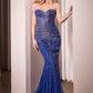 Ladivine CD785 Dress Strapless Crystal Embellished Fitted Gown