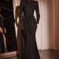 Ladivine CD788 Dress Long Sleeve Stretch Satin Embellished Gown