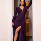 Ladivine CD788 Dress Long Sleeve Stretch Satin Embellished Gown