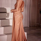 Ladivine CD788 Dress Long Sleeve Stretch Satin Embellished Gown