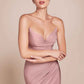 CLEARANCE - Ladivine CD791 Dress Strapless Stretch Satin Fitted Dusty Rose Gown (Size 8)