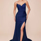 CLEARANCE - Ladivine CD791 Dress Strapless Stretch Satin Fitted Dusty Rose Gown (Size 8)