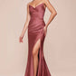 CLEARANCE - Ladivine CD791 Dress Strapless Stretch Satin Fitted Dusty Rose Gown (Size 8)