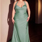 Ladivine CD796C Dress Stretch Satin Halter Fitted Curve Gown
