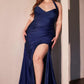 Ladivine CD796C Dress Stretch Satin Halter Fitted Curve Gown