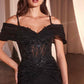 Ladivine CD798 Fitted Satin & Lace Gown With Off The Shoulder Accessory