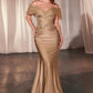 Ladivine CD798 Fitted Satin & Lace Gown With Off The Shoulder Accessory