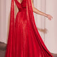 Ladivine CD802 Metallic Pleated A-Line Gown Cape Sash