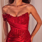 Ladivine CD804 Off Shoulder Lace & Satin Fit & Flare Prom Gown