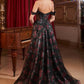 Ladivine CD806 Black Off The Shoulder Ball Gown With Floral Underlay