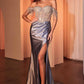 Ladivine CD821 Long Embellished Bodice Off the Shoulder Satin Gown