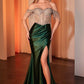 Ladivine CD821 Long Embellished Bodice Off the Shoulder Satin Gown