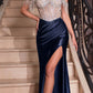 Ladivine CD821 Long Embellished Bodice Off the Shoulder Satin Gown