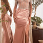 Ladivine CD821 Long Embellished Bodice Off the Shoulder Satin Gown