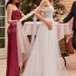 Ladivine CD827W Long Convertible Tulle Strap A-Line Wedding Ball Gown