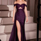 Ladivine CD836 Long Off Shoulder Side Slit Fitted Side Sash Gown