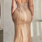 Ladivine CD845 Long Layered Tulle Embellished Rhinestone Gown