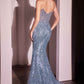 Ladivine CD847 Long Strapless Fitted Embellished Silver/Nude Gown