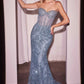Ladivine CD847 Long Strapless Fitted Embellished Silver/Nude Gown