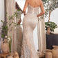 Ladivine CD847 Long Strapless Fitted Embellished Silver/Nude Gown