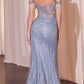 Ladivine CD848 Long Fitted Embellished Off the Shoulder Evening Gown