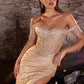 Ladivine CD848 Long Fitted Embellished Off the Shoulder Evening Gown
