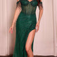 Ladivine CD848 Long Fitted Embellished Off the Shoulder Evening Gown