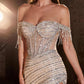 Ladivine CD848 Long Fitted Embellished Off the Shoulder Evening Gown