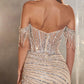 Ladivine CD848 Long Fitted Embellished Off the Shoulder Evening Gown
